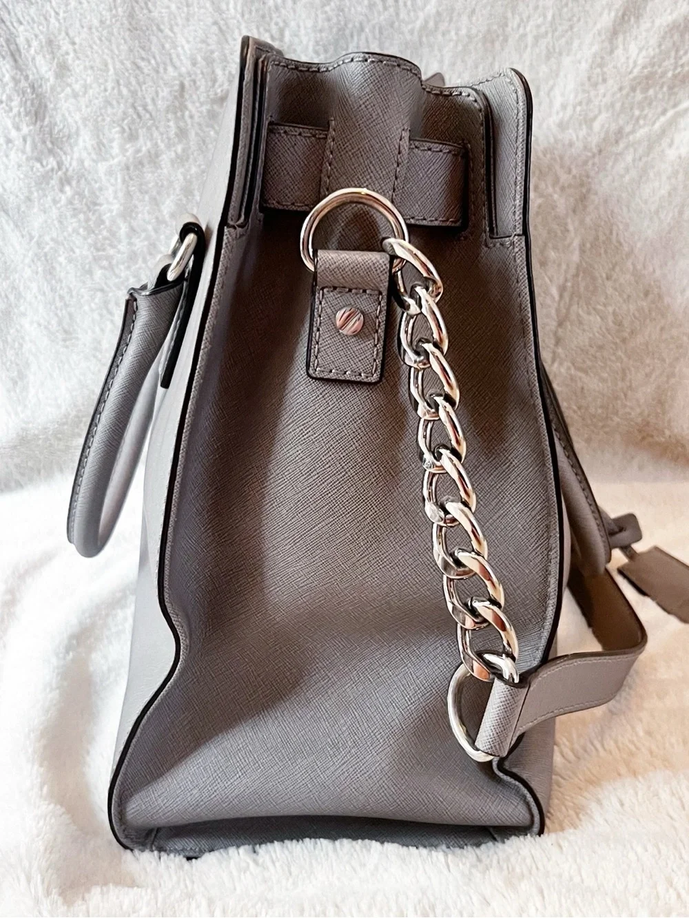 Michael Kors Gray Saffiano Satchel with Silver Hardware